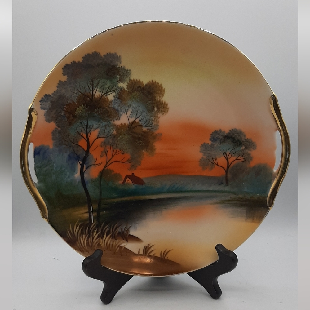 Vintage Noritake Plate House in Meadow Hand Painted With Handles Made in Japan